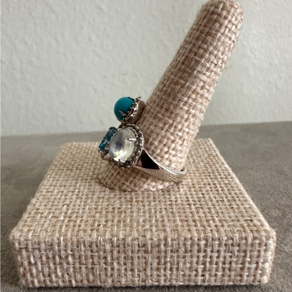 925 STERLING SILVER BLUE TOPAZ TURQUOISE & MOONSTONE Ring by Colleen Lopez - Picture 3 of 8